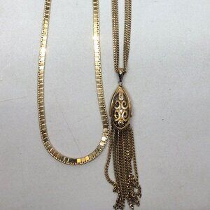 Monet Vintage Gold Tone Necklaces Tassel Pendant Chain